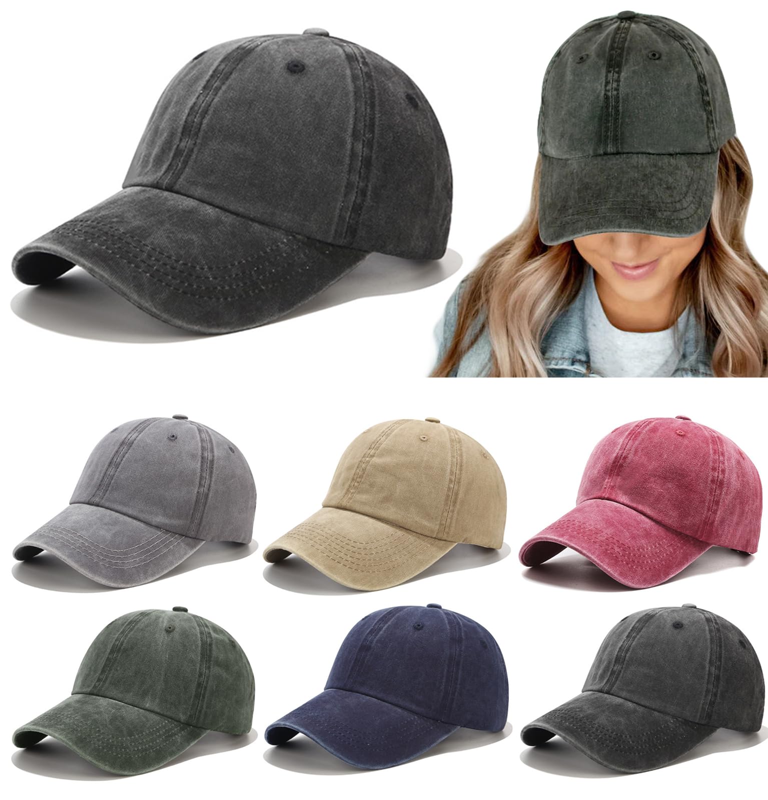 5 Pieces Vintage Washed Plain Baseball Cap Distressed Dad Golf Hat for Men Women Multicolor