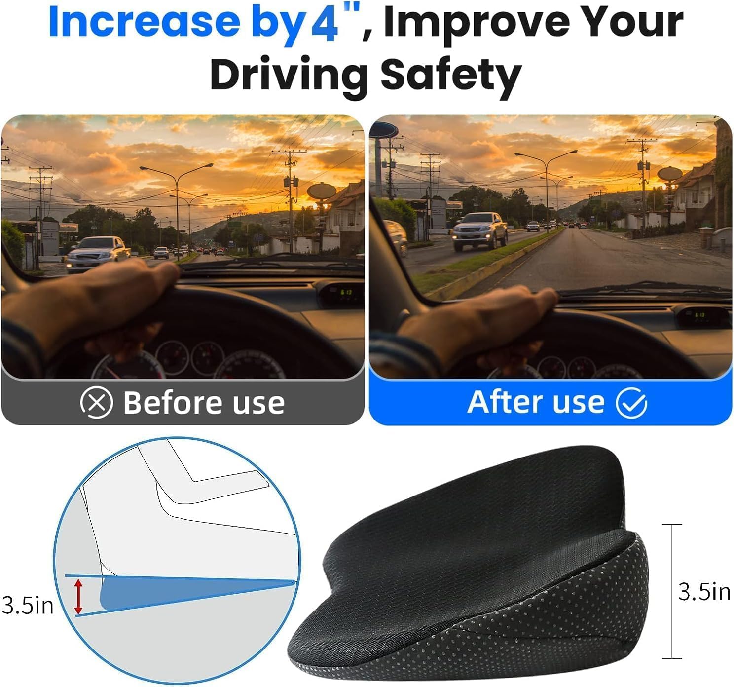 Wedge Car Seat Cushion, Memory Foam Car Truck Coccyx Seat Pillow for Driving - Sciatica and Back Pain Relief - Heightening Wedge Cushions for Car Driver Office Lumbar Tailbone Support