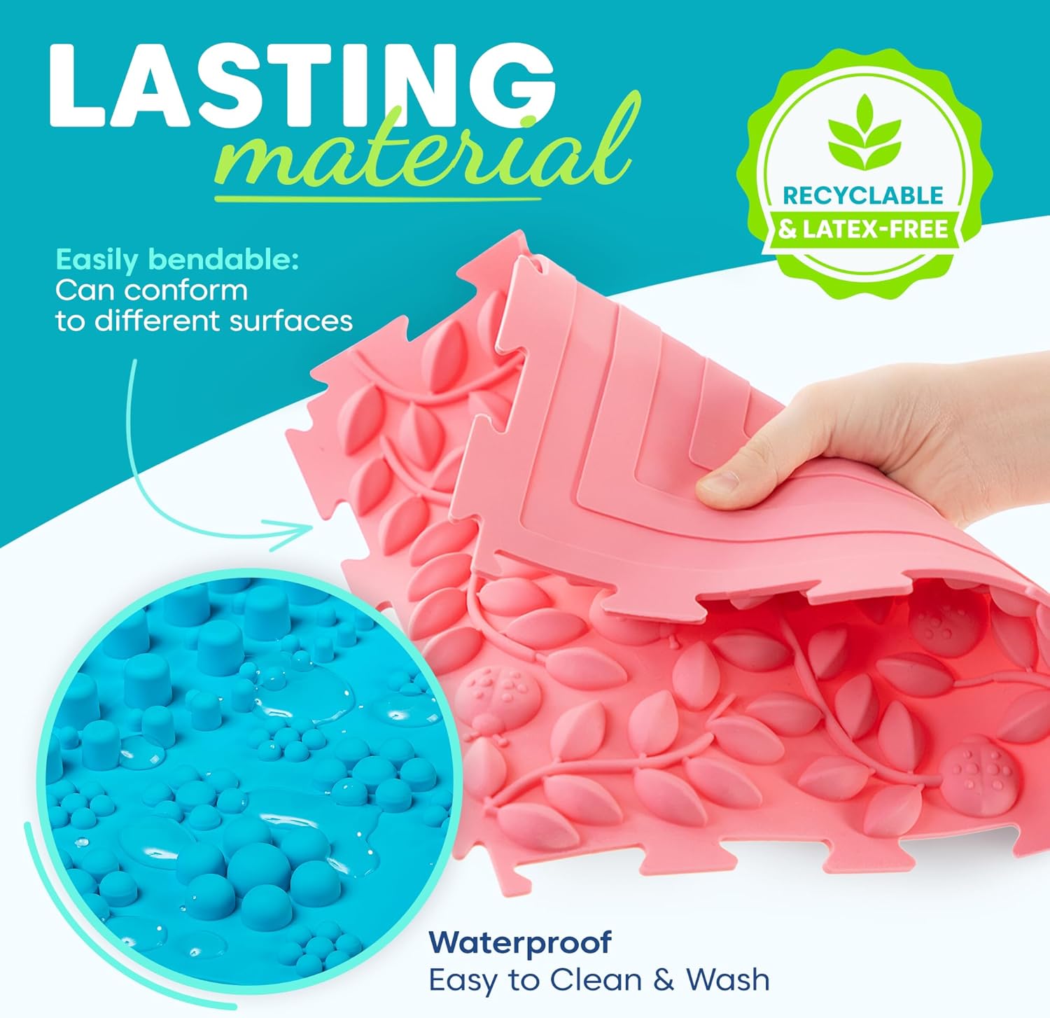 Sensory Mats for Autistic Children - 8 Textured Floor Puzzle Tiles for Classroom Kids - Experience Tactile Orthopedic Play Pads by Walking on Feet or Hands - Ideal Toddlers Texture Rugs - 9.4" x 9.4"