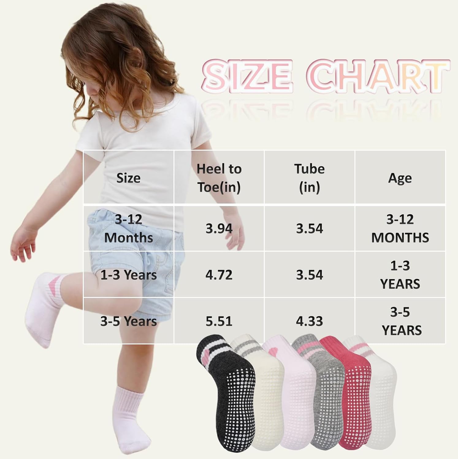 Toddler Grip Socks with Non-Slip, Unisex Baby Retro Stripe Seamless Crew Ankle Cotton Socks for Girls Boys 6 Pairs - Image 4
