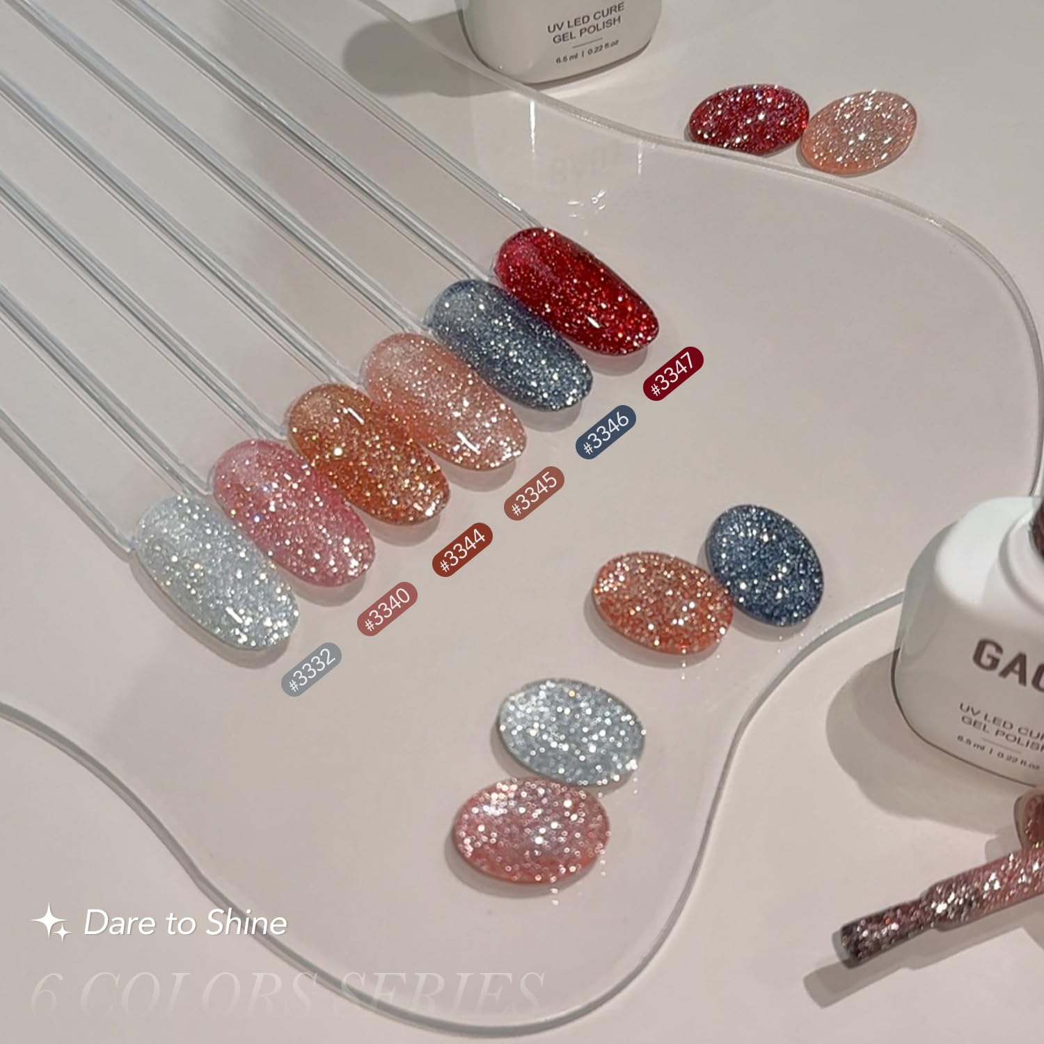 Juego de esmaltes de uñas de gel con purpurina reflectante, 6 colores, rojo, rosa, plateado, holográfico, brillante, curado con luz UV para salón y arte de uñas, bricolaje en casa, opulencia 5