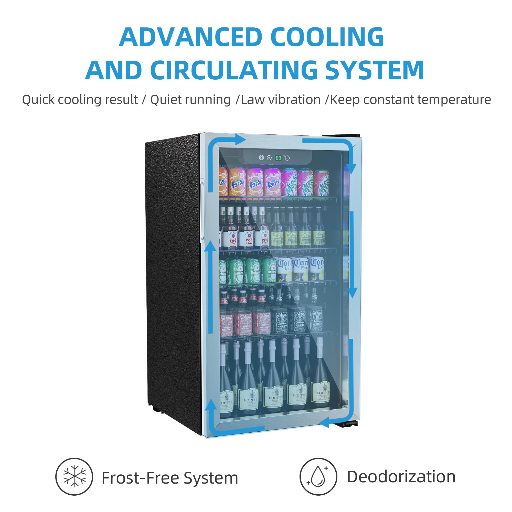 Erivess Beverage Refrigerator and Cooler, 110 Can/3.1 Cu Ft Mini Fridge with Glass Door, Adjustable Shelves for Soda,Bee,Wine, Free Standing Small Refrigerator, Digital Display, for Home, Bar, Office on Fridge.com