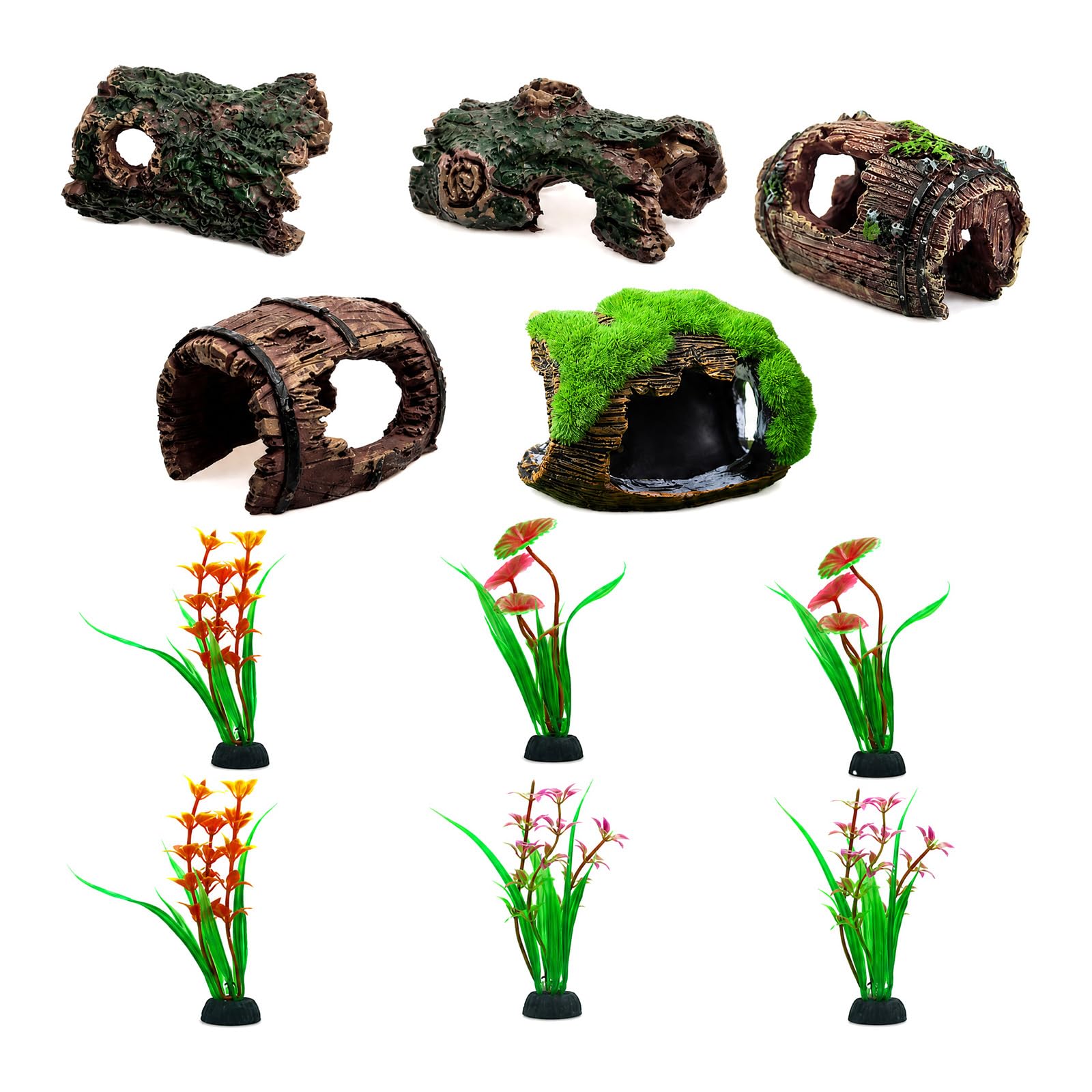 GenYoung 11Pcs Fish Tank Decorations, Aquarium Ornaments & Hide Cave Set