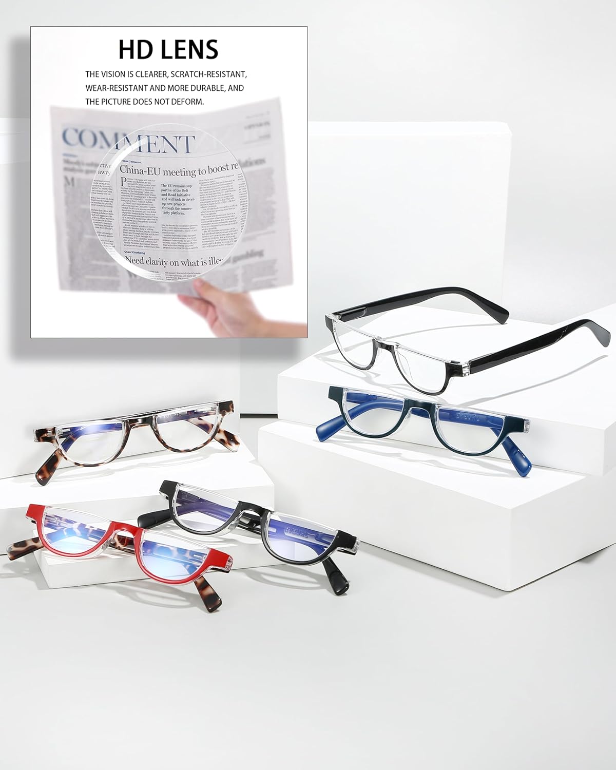 EYEURL Half Frame Reading Glasses for Women-5 Pack Blue Light Blocking Glasses Fashion Rimless Computer Readers for Women Anti UV Ray Eyeglasses with Spring Hinges,2.5 - Image 5