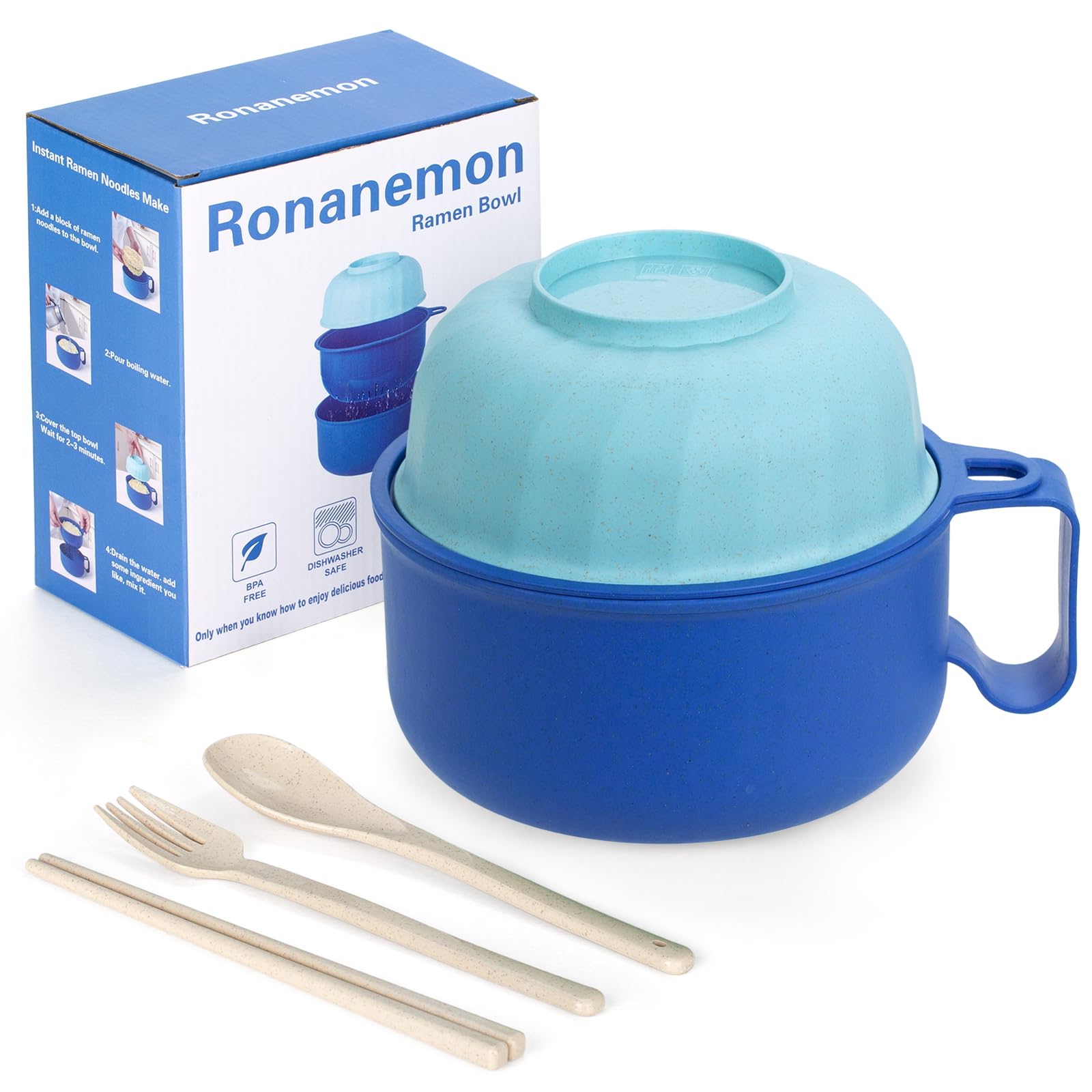 Large Ramen Bowl,40oz Ramen Noodle Bowls Microwavable, Ramen Cooker with strainer, Microwave Pasta Cooker, Gift for College Boys Girls Male Female Dorm Room Essentials Instant Lunch
