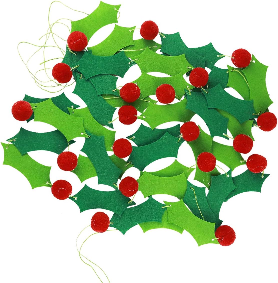 Holiday Holly & Berries Felt Banner,Christmas Garland,Felt Ball Garland,Pom Poms