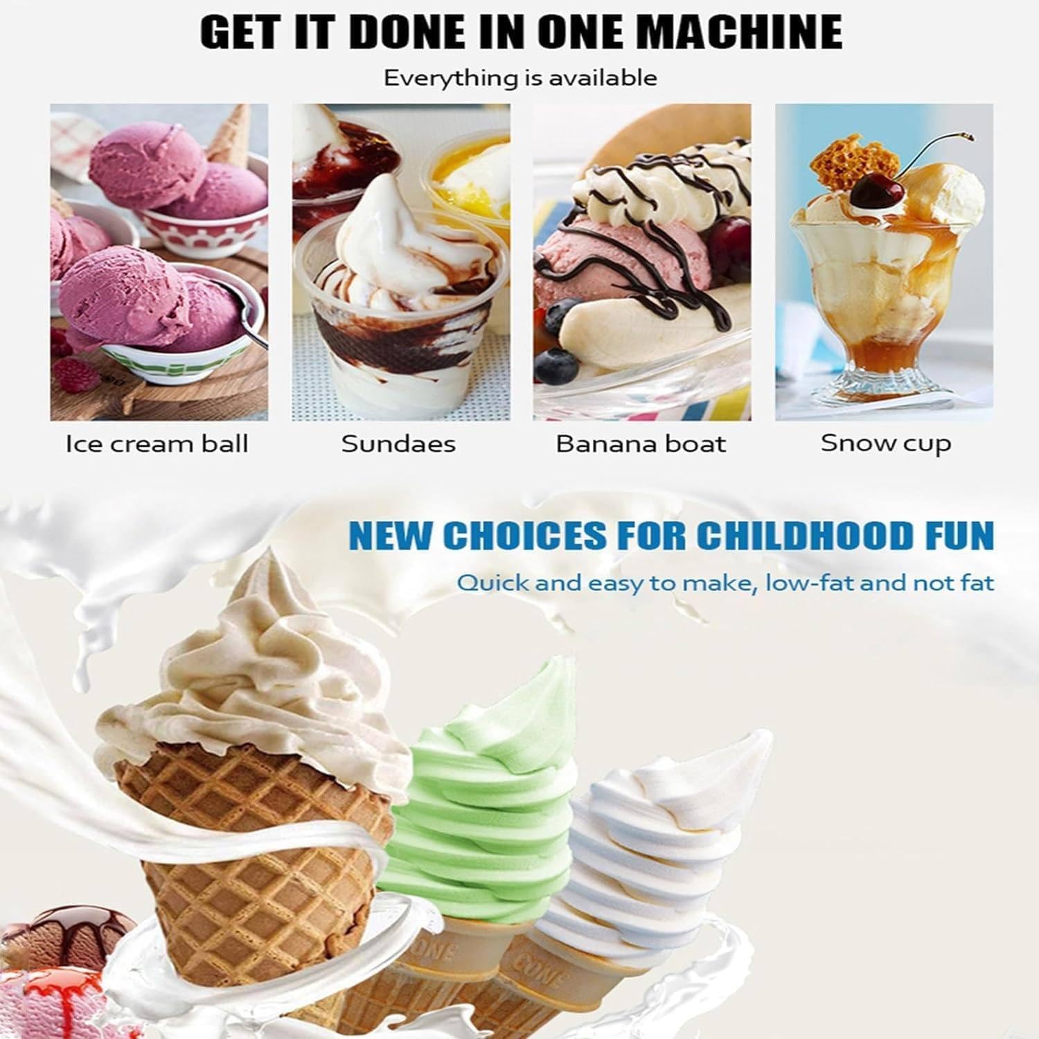 Soft Serve Ice Cream Machine, Home DIY Kitchen Automatic Mini Fruit Ice Cream Maker