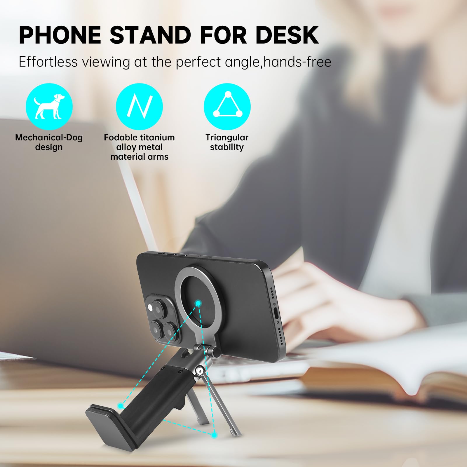 Supporto magnetico per telefono per iPhone 17-12, supporto magnetico pieghevole per scrivania, rotazione a 360°, supporto per telefono da viaggio con magnete più forte