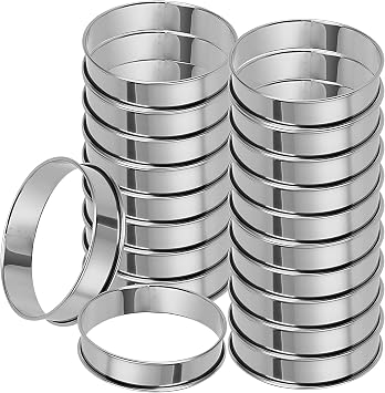 20 Pack 4 Inch English Muffin Rings, Double Rolled Tart Ring, Stainless Steel Crumpet Rings Nonstick Metal Round Ring Pastry Mold for Baking, Silver