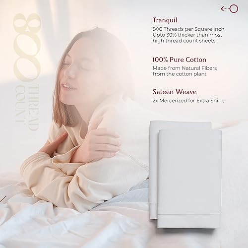 Miniatura 5 de MAYFAIR LINEN Juego de 2 fundas de almohada 100 % de algodón egipcio, fundas de almohada de 800 hilos tamaño Queen  estándar, suaves y transpirables