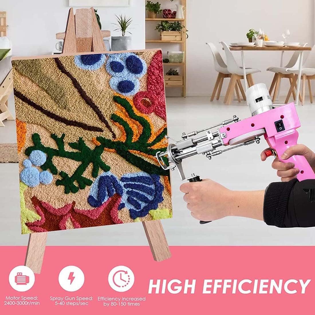 GeRRiT Hand Tufting Gun,Electric Carpet Weaving Gun,5-45 Stiches/Sec High Speed Carpet Weaving,Embroidery Machine,for Handmade DIY Beginners, Pink