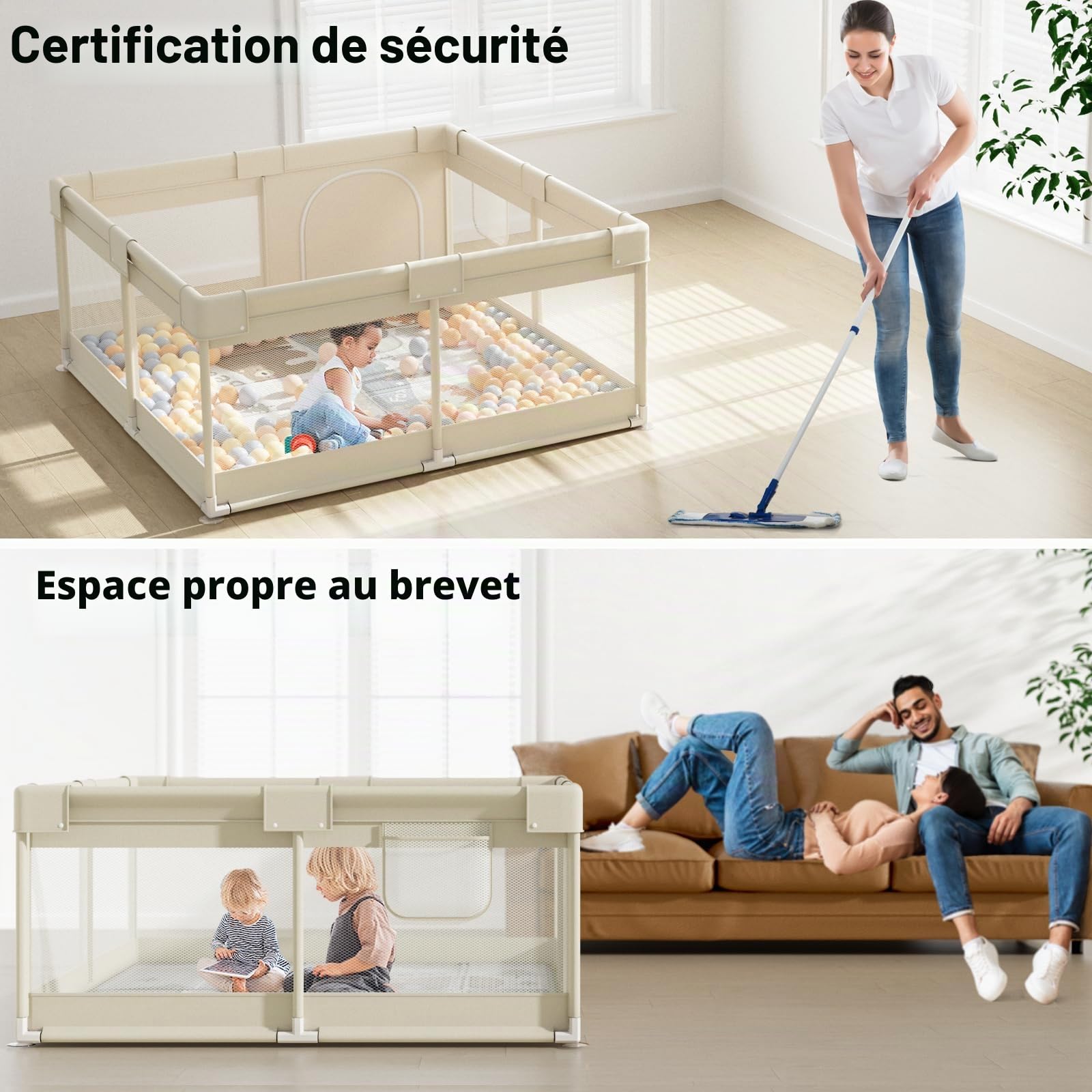 Julrring Parc Bébé 120x120 cm Avec Tapis Et Matelas Pour Maison | Parc bébé 120x120cm (tapis inclus), espace de jeu spacieux adapté à la maison, facile à nettoyer et à ranger