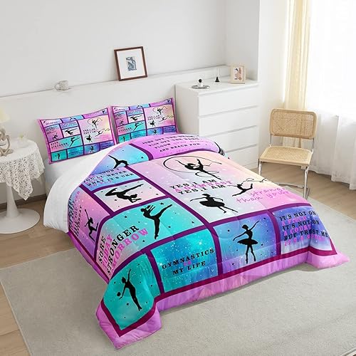 Miniatura 4 de Juego de edredón de gimnasia, tamaño individual, juego de ropa de cama de bailarina de ballet, silueta de bailarina, relleno de edredón de gimnasta