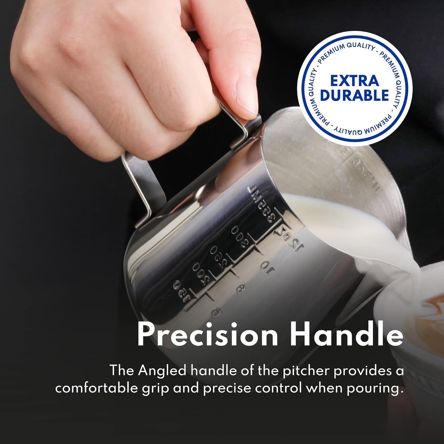 New Star Foodservice 28805 Commercial Grade Stainless Steel 18/8 Frothing Pitcher, 12-Ounce with Measurement Scale - Image 6