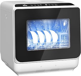 HOMCOM Countertop Dishwasher, Dishwasher with Built-in 6L Water Tank, 5 Wash Programs, Touch Control, LED Display, 4 Place Settings, Dual Water Supply and Air Drying Function