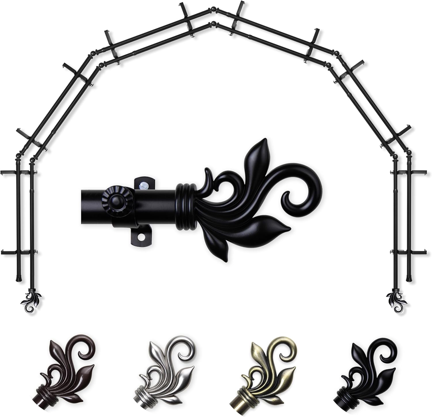 A&F Rod Décor - Quinn 13/16" 6-Sided Double Bay Window Curtain Rod - Antique Brass