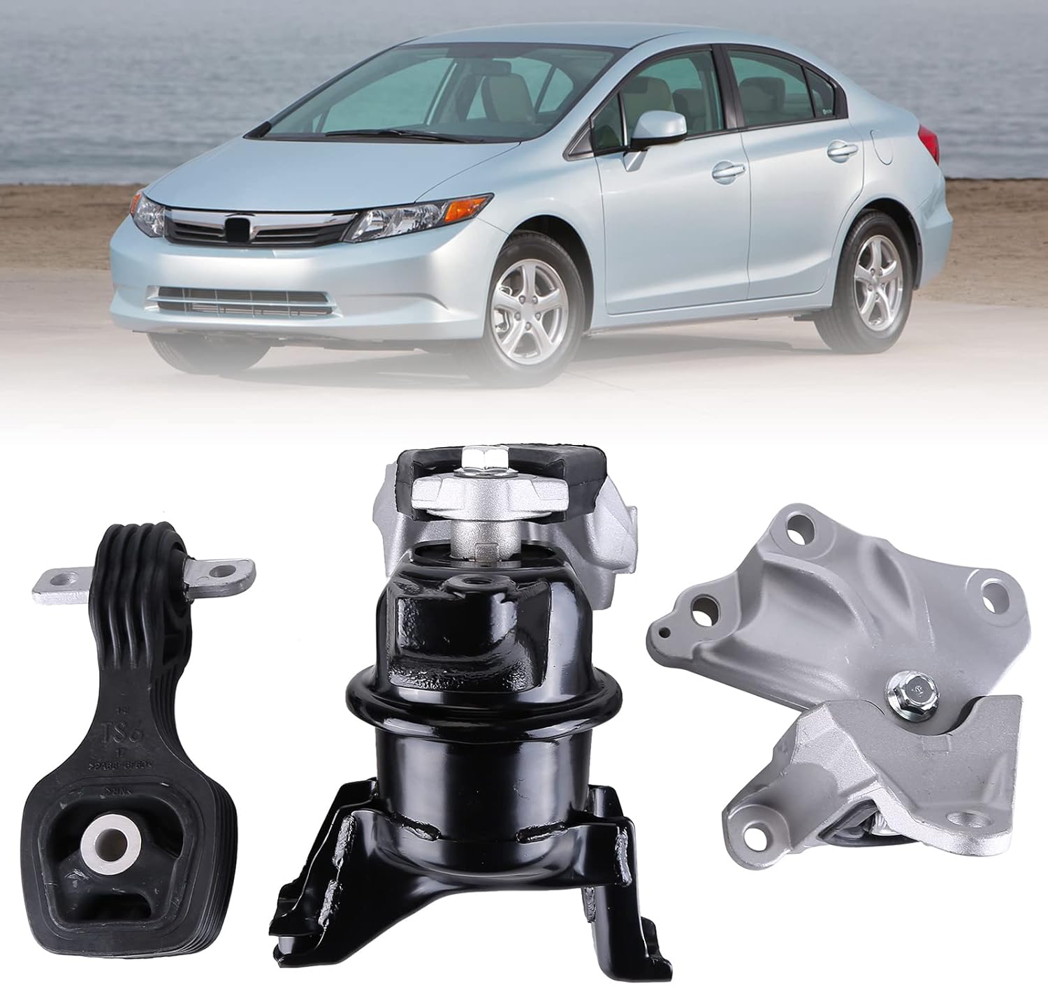 3PCS Engine Motor Mount and Trans Mount Compatible with 2012-2013 Honda Civic 1.8L Automatic Transmission Replacement for 9742 9748 9885B