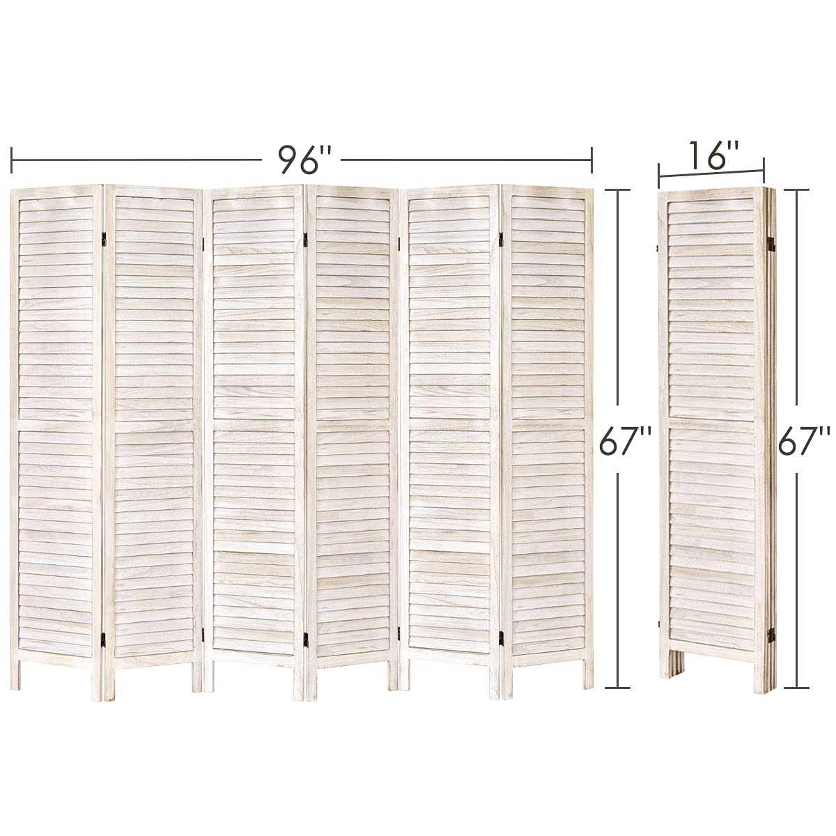 Rose Home Fashion RHF 6 Panel 5.6 Ft Tall Wood Room Divider, Wood Folding Room Divider Screens