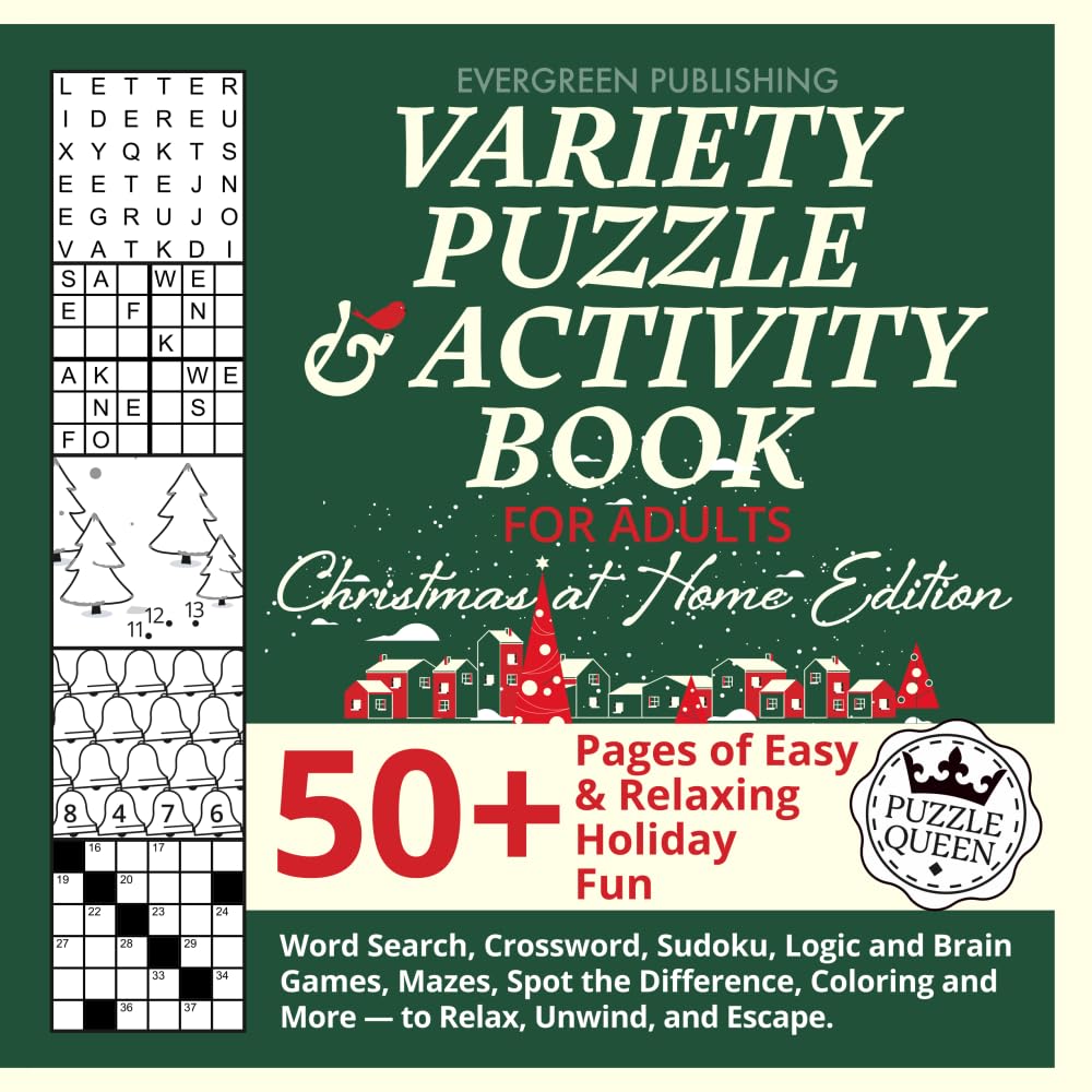 Variety Puzzle & Activity Book for Adults: Christmas at Home Edition (Puzzle Queen: Variety Puzzle & Activity Books for Adults)