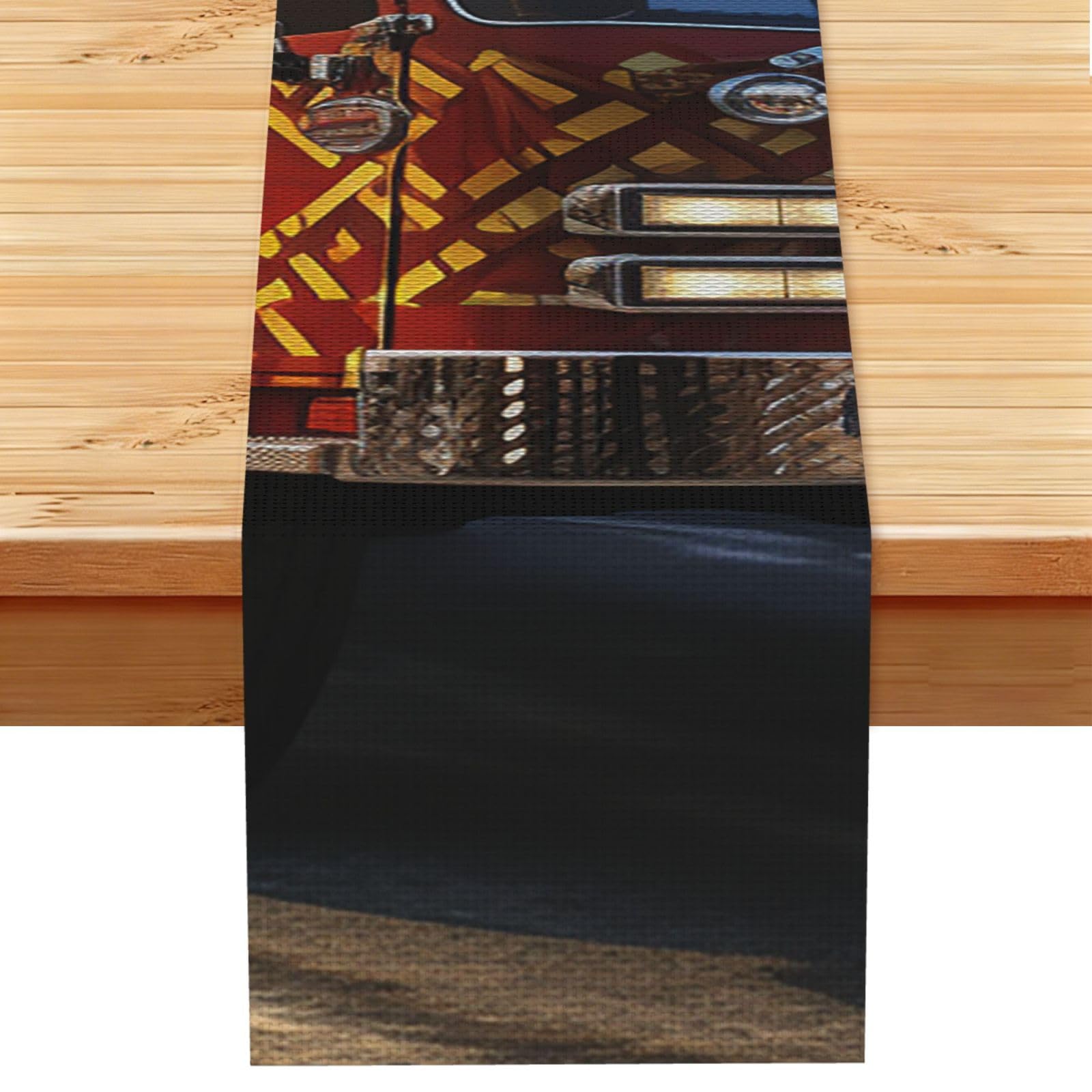 Fire Truck Table Runner 13x72 Inch Cotton Linen Table Linen Washable Farmhouse Tablecloth Modern Abstract Art Kitchen Dinning Table Decoration for Home Party Decor
