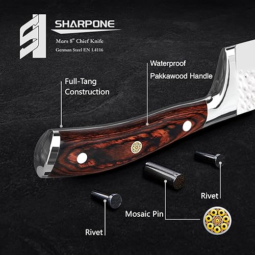 Miniatura 3 de Cuchillo de chef, cuchillo de cocina alemán de acero inoxidable de 8 pulgadas con mango de madera, cuchillo de chef ultra afilado