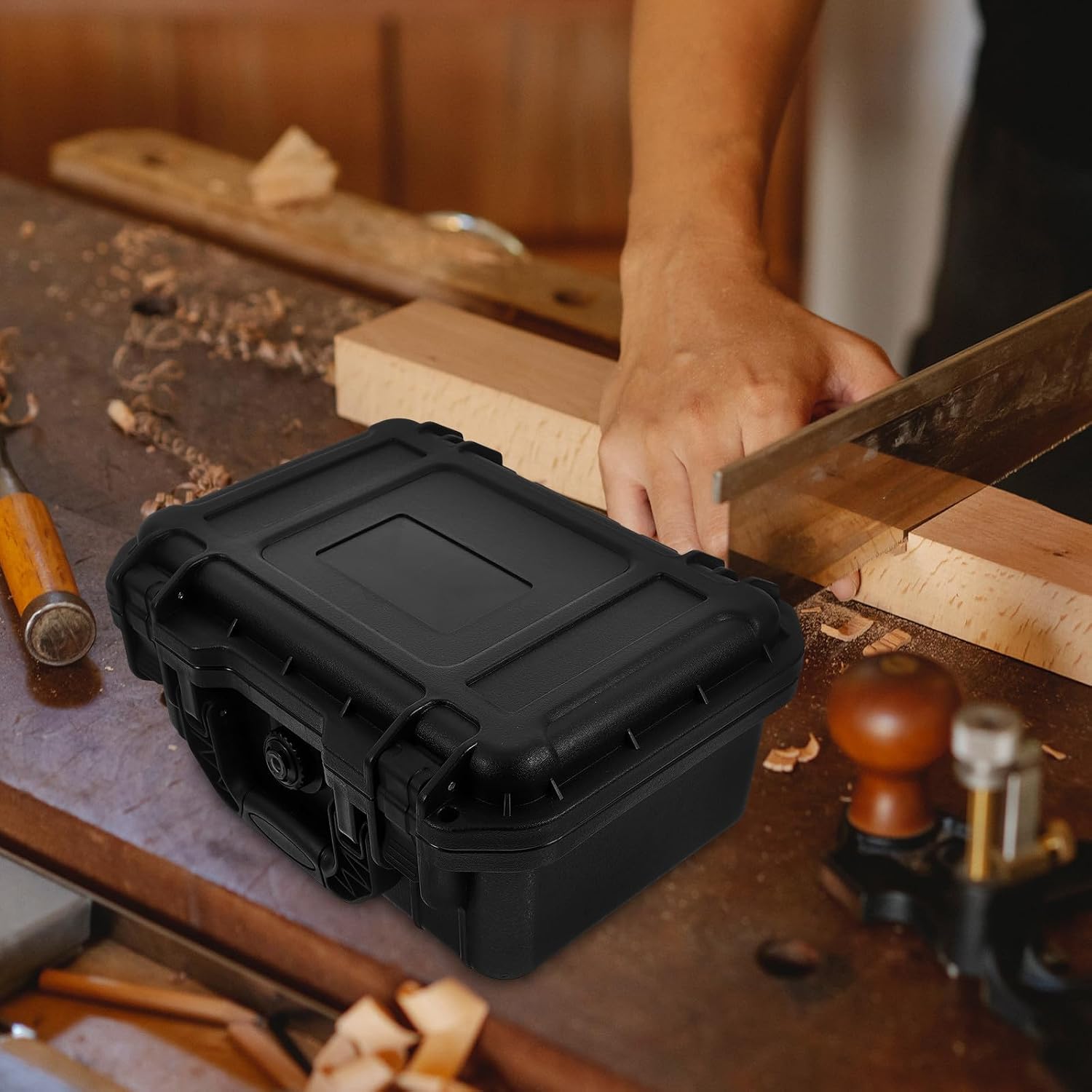 INOOMP Portable Handheld Tool Box with Handle Small Plastic Tool Storage Organizer Case for Women for Home and Workshop Use Black 194×128×86mm image 4