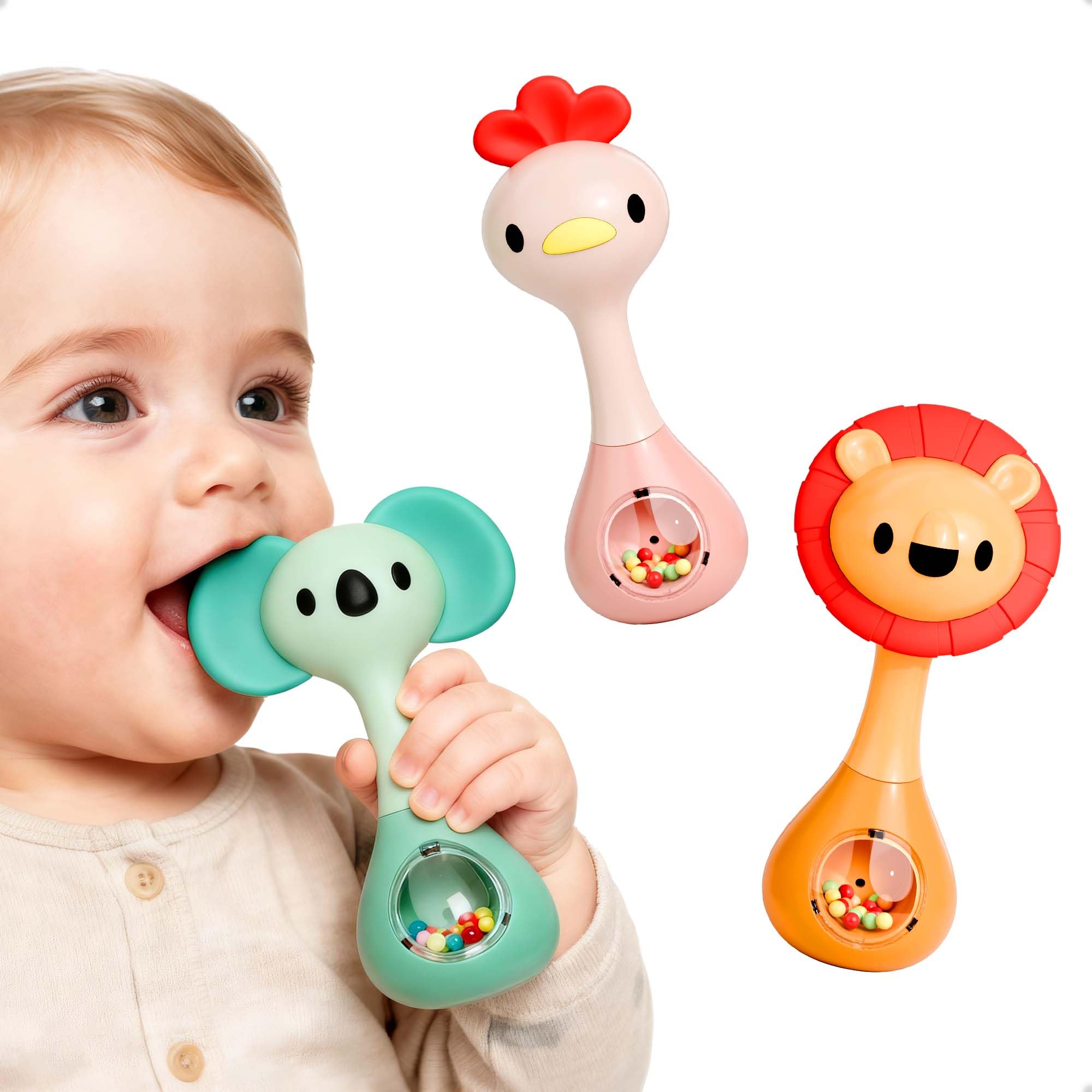 iPlay, iLearn Baby Shaker Rattles, Sensory Teething Toy Babies 3-6-12 Month | Infant Development Tummy Time Animal Rattles Set, Newborn Teether, First Birthday Gifts 4 5 7 8 9 10 Month Toddlers Boy Girl