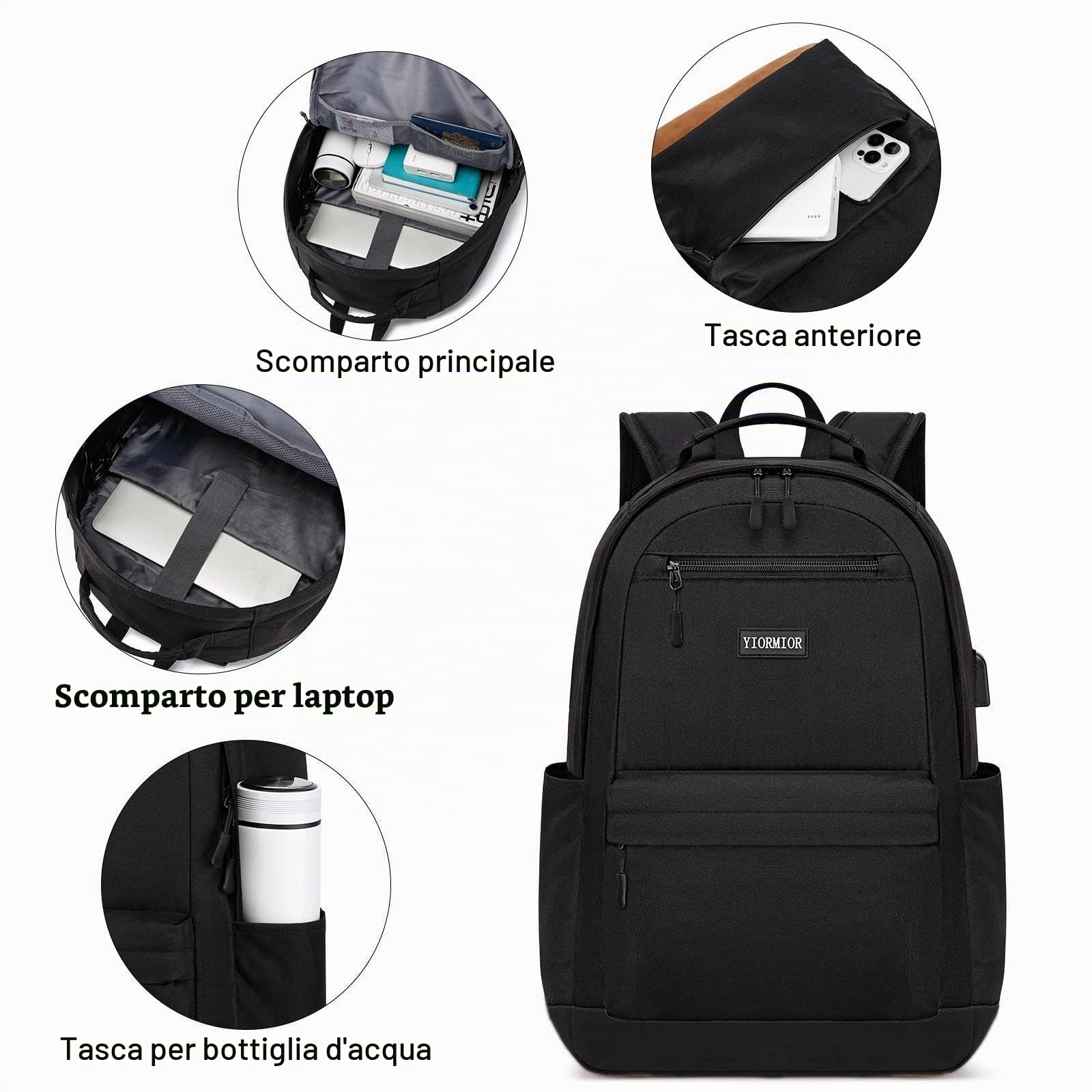 Zaino Uomo Donna, Zaino Scuola Superiore Media Università Zaino Porta Pc Uomo da 17.3 Pollici Con Porta Usb Impermeabile