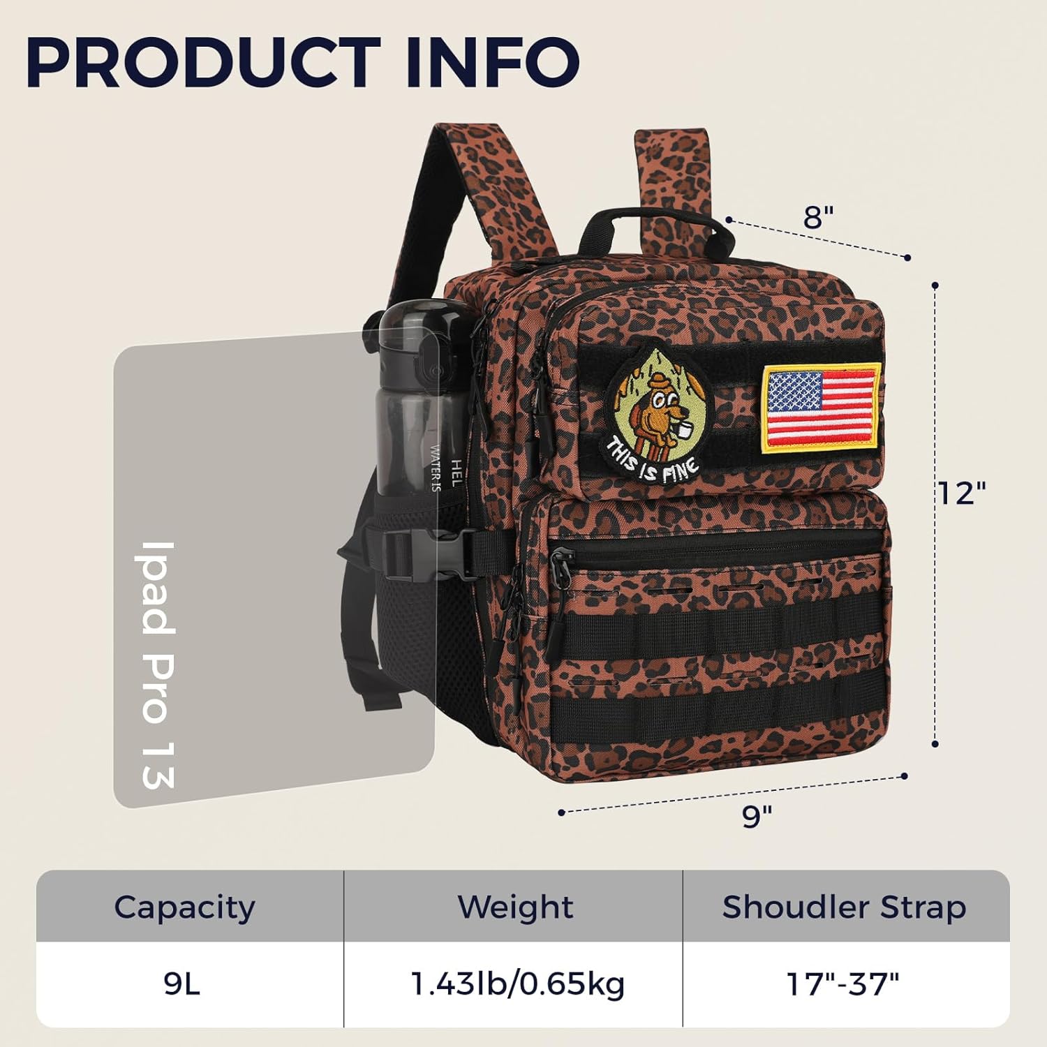 9L Mini Tactical Backpack for Men Women,Small Military Tactical Backpack for Sport,Gym,Hiking,Travel,Camping(Leopard) - Image 3
