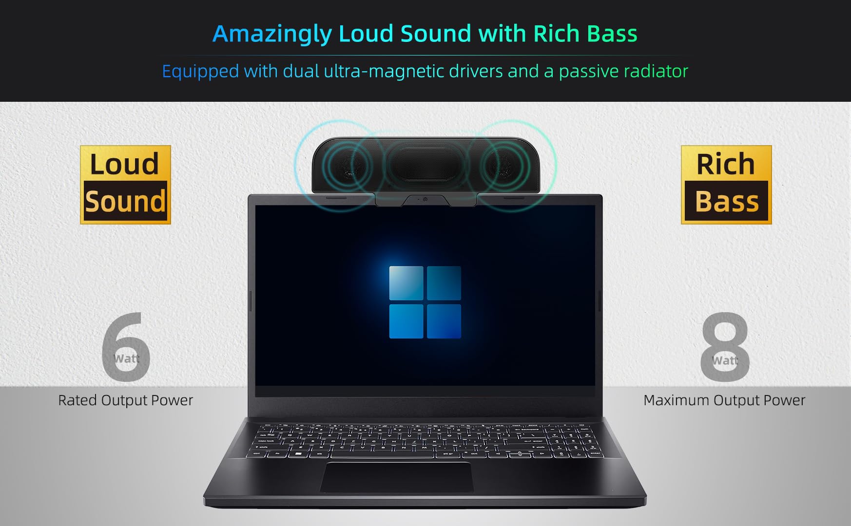 Altoparlanti per computer per PC desktop, altoparlanti monitor, plug-in USB, cablati, altoparlante esterno per laptop, soundbar per PC di piccole dimensioni, con suono forte, bassi profondi