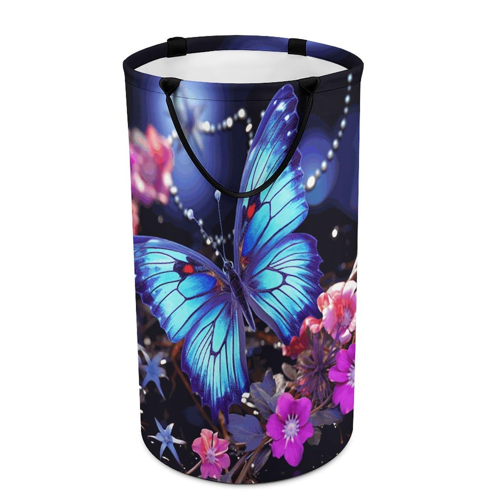 Beauty Butterfly Laundry Basket Freestanding Laundry Hamper with Handles Waterproof Dirty Clothes Hamper Collapsible Washing Bin Aesthetic Clothes Basket for Bathroom Bedroom Dorm