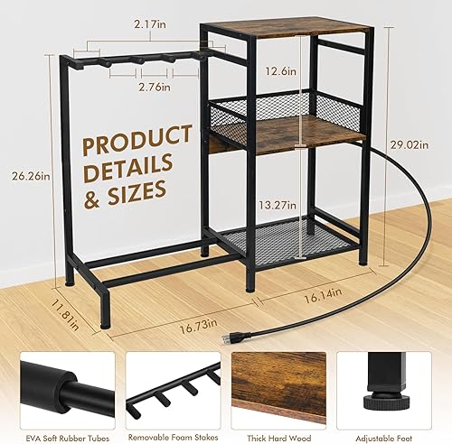 Miniatura 3 de ikkle Soporte de guitarra para 4 guitarras múltiples, soporte de guitarra ajustable con tomas de corriente para acústico, bajo, eléctrico, estante