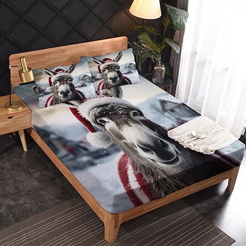 Miniatura 2 de Donkey Sheets Queen Sheet Set - Funny Christmas Animal Bed Sheets, Soft Microfiber & Deep Pocket & Wrinkle Free Patterned Bedding Sheets &