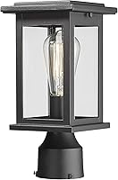 Vista 1 de Lámpara de poste para exteriores, HWH Lámpara de poste de pilar exterior en acabado negro mate con pantalla de vidrio transparente, 5HD37P BK