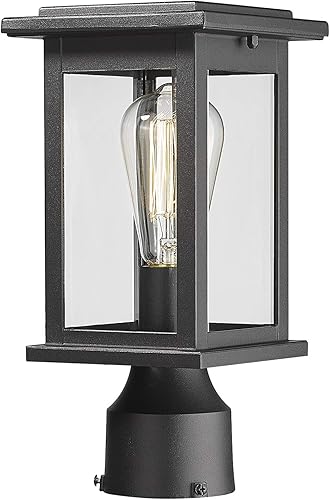 Miniatura 9 de Farol industrial para exteriores, luz de pilar exterior HWH, farol de poste impermeable con pantalla de vidrio transparente, acabado negro mate,
