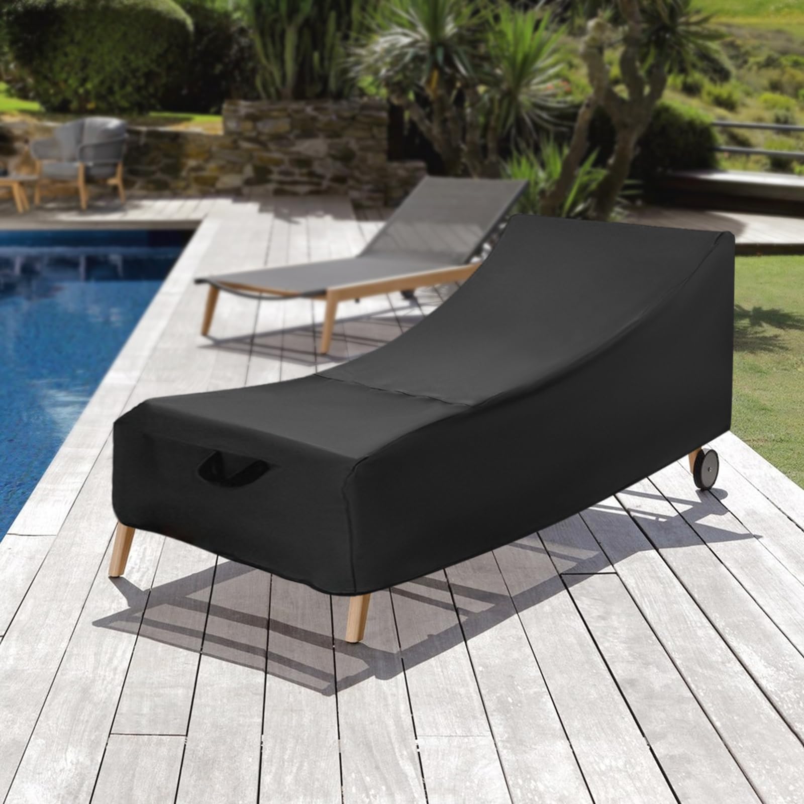 Chaise Lounge Covers Outdoor Waterproof, 2 Pack Outdoor Chaise Lounge Covers with 1 Storage Bag, Black Waterproof Recliner Cover, 68L x 30W x 15&30H inch Outdoor Furniture Covers Waterproof