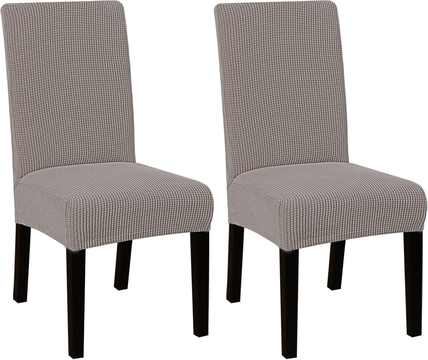 Stretch Dining Chair Covers Set of 2 Parson Chair Covers for Dining Room Chair Slipcovers Chair Protectors Covers, Feature Textured Checked Thick Jacquard Fabric, Taupe