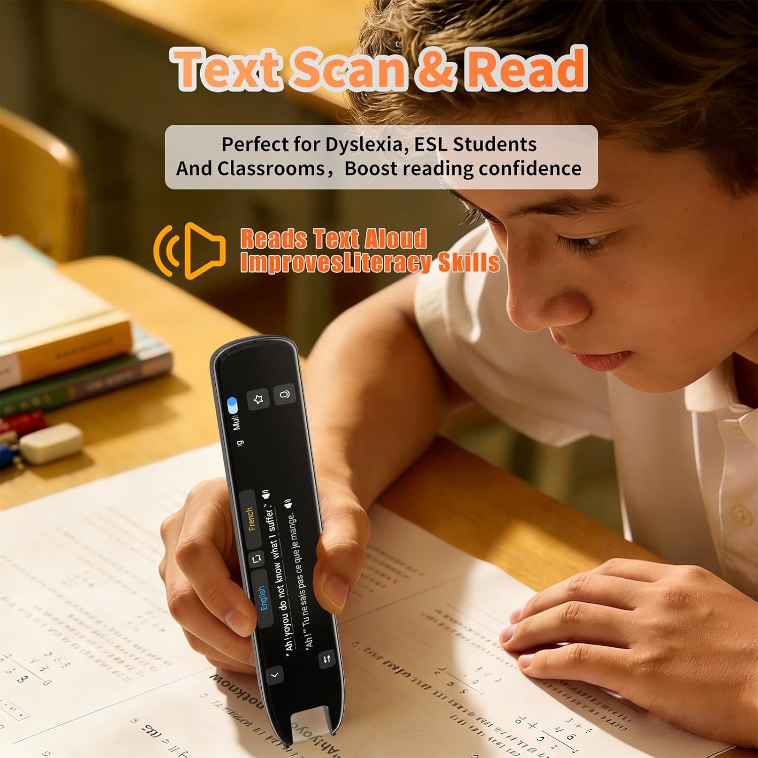 Translator Pen&Reading Pen for Language Learners&Dyslexia&Learning Difficulties&Kids & Adults, OCR Translation Pen&Pen Scanner,Text to Speech Device for 142 Language(Grey)