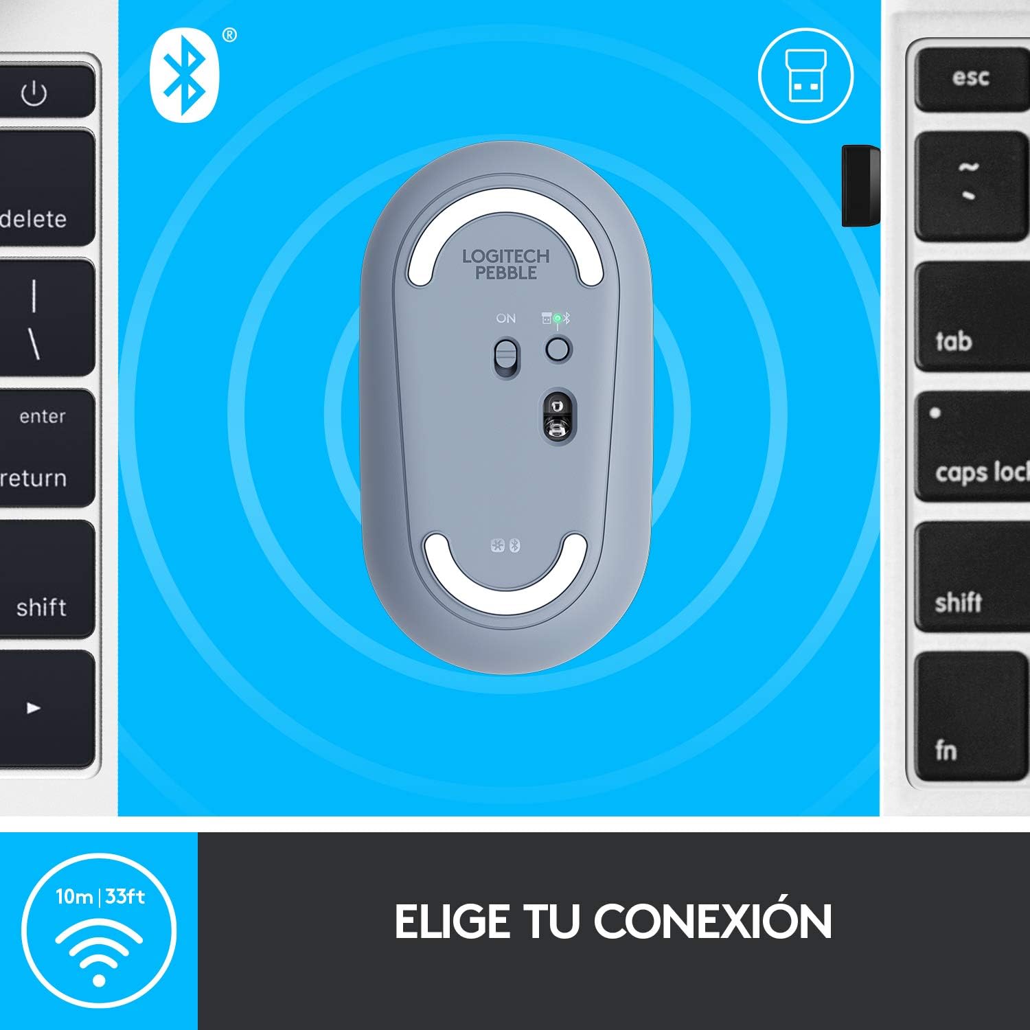 Logitech Pebble Wireless Mouse with Bluetooth or 2.4 GHz Receiver, Silent, Slim Computer Mouse with Quiet Clicks, for Laptop/Notebook/iPad/PC/Mac/Chromebook - Blue Grey image 5 of 8 B07X4D3BR6