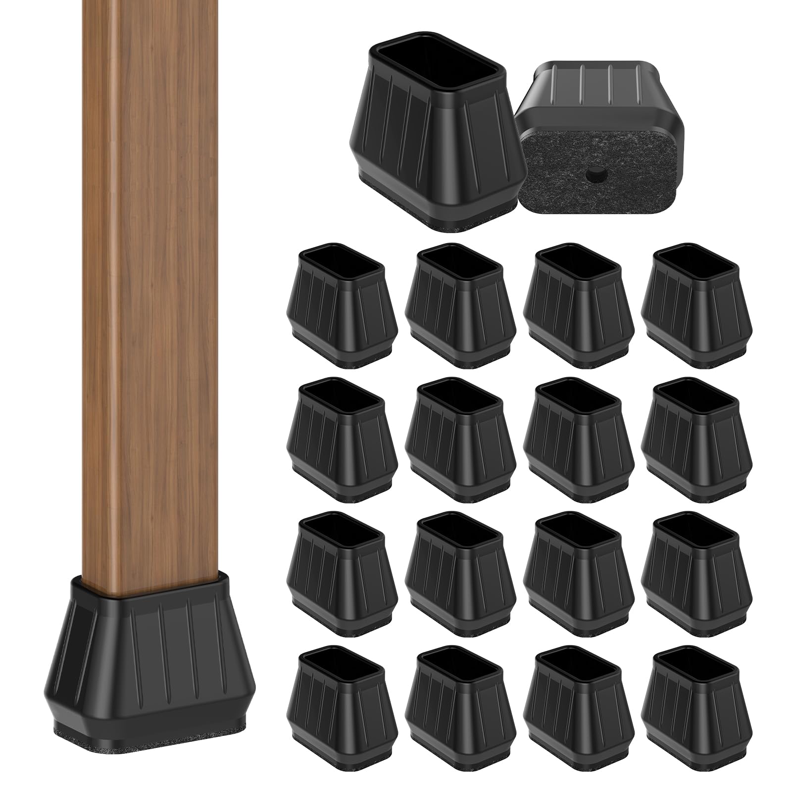 24PCS Rectangular Chair Leg Floor Protectors for Hardwood Floors, Thicken Rubber Chair Leg Cap Covers, Non Slip Furniture Leg Pads to Protect Wood Tile Floors from Scratches and Reduce Noise