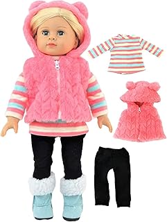 American Fashion World Coral Bear Vest Pants Set for 18-Inch Dolls | 3 Piece | Premium Quality & Trendy Design | Dolls Clothes | Outfit Fashions for Dolls for Popular Brands