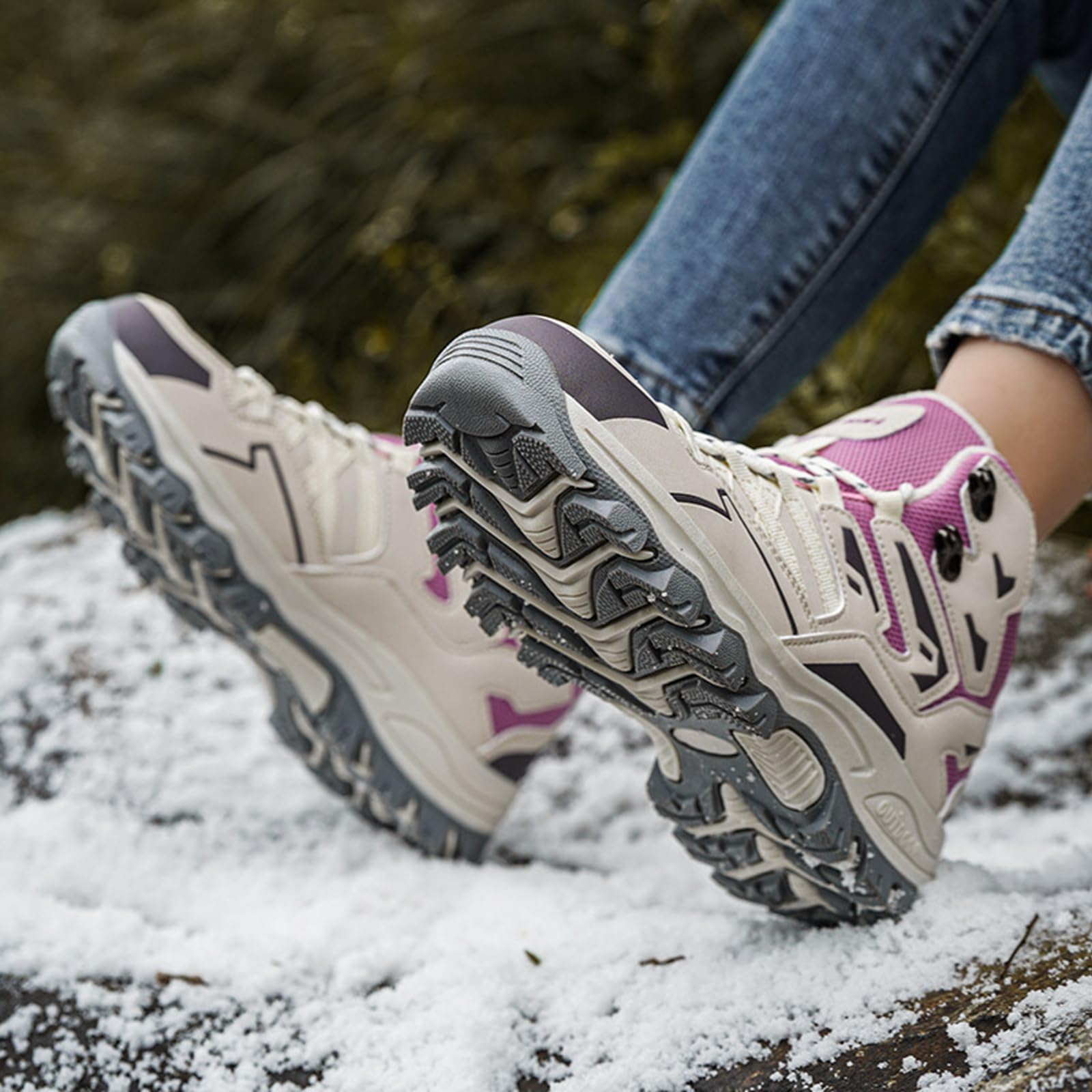 Onewus Damskie zimowe buty trekkingowe wysokie z izolacją | antypoślizgowa profilowana podeszwa na wędrówki, śnieg i na co dzień