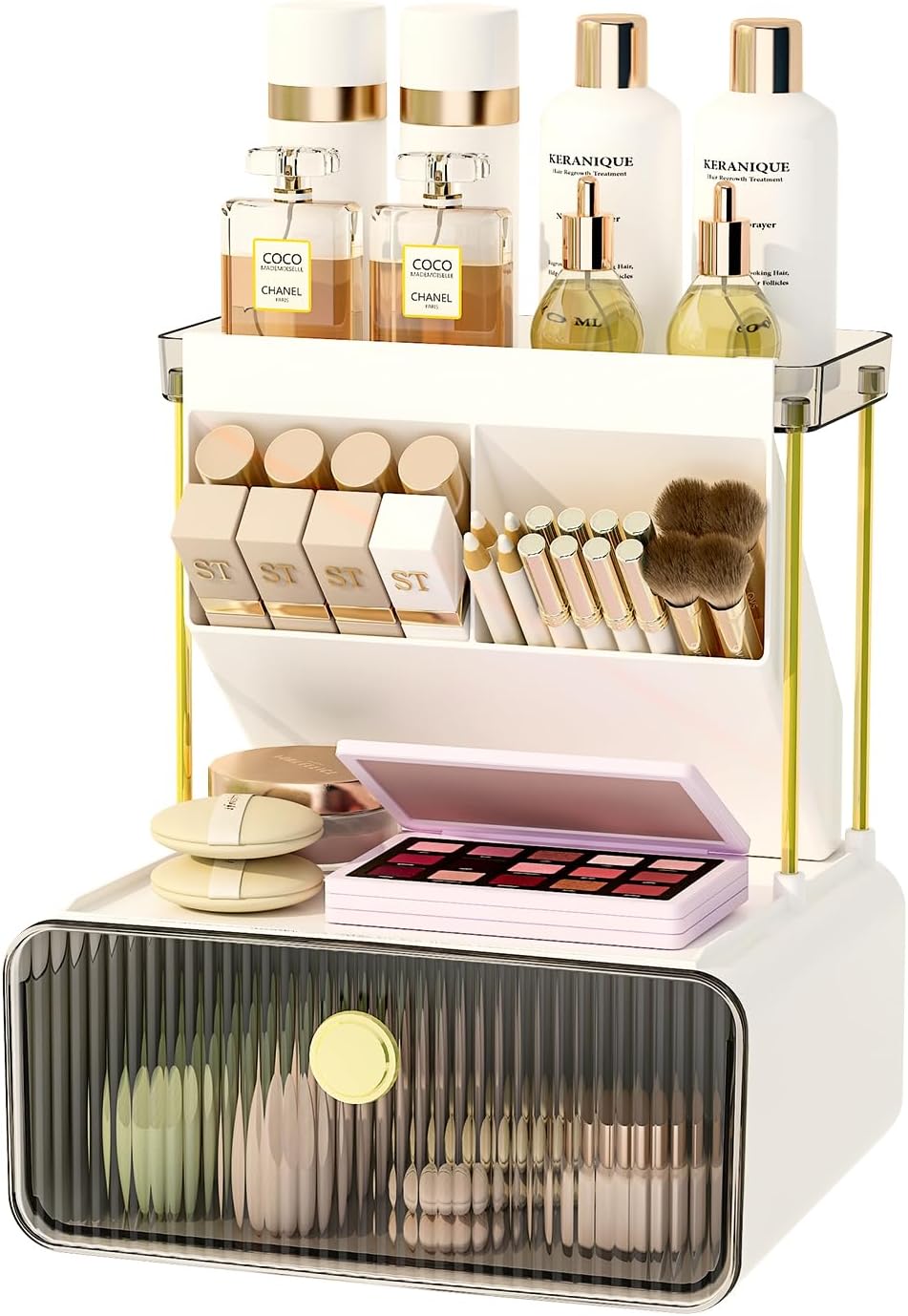 Bathroom counter organizers storage drawer cosmetic brush holder perfume makeup shelf tier vanity smoky gray