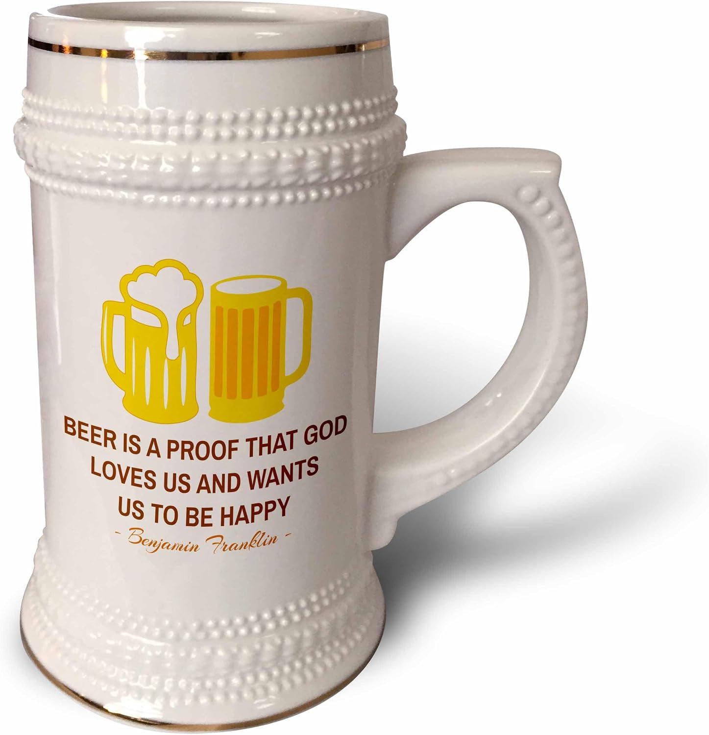 3dRose Benjamin Franklin quote on beer Beer is a proof that God on white - Stein Mug, 18oz (stn_281101_1)