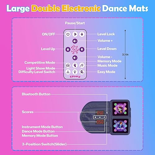 Miniatura 7 de Tapete electrónico de baile con luz LED para 2 jugadores, juguete de baile musical con 5 modos, desarrolla la coordinación ojo-mano, juego de