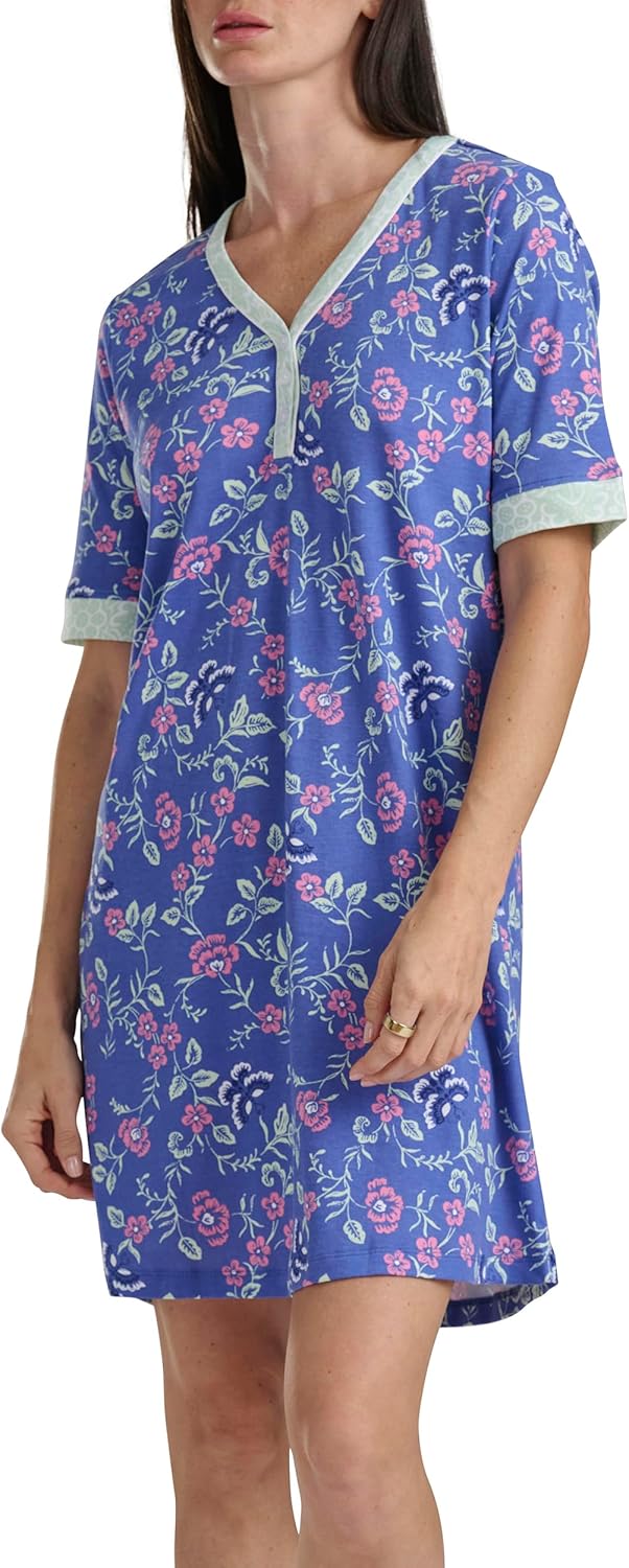 Karen Neuburger Women's Henley Elbow Length Sleeve Sleepshirt
