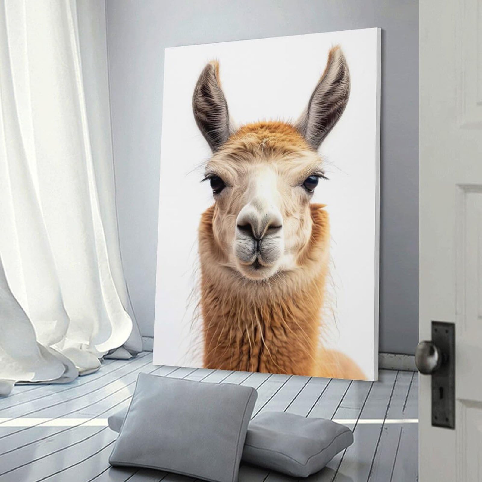 Junmoney Llama Face Canvas Wall Picture 20x30inch(50x75cm), for Living Spaces, Bedrooms Or Relaxed Rooms, Modern Wall Decor for Cosy Interiors
