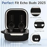 Vista 2 de Funda compatible con Echo Buds 2023, silicona suave a prueba de golpes, funda protectora para Echo Buds con mosquetón, LED frontal visible (negro)