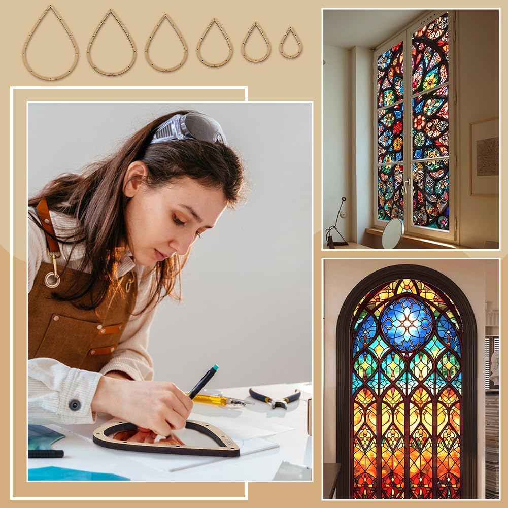 FINGERINSPIRE 6PCS Stained Glass Teardrop Layout Frame 6 Sizes Glass Maker Templates MDF Burlywood Color Sheet Boards for Stained Glasses Teardrop Shape Making Tool for DIY Crafts Handwork Project