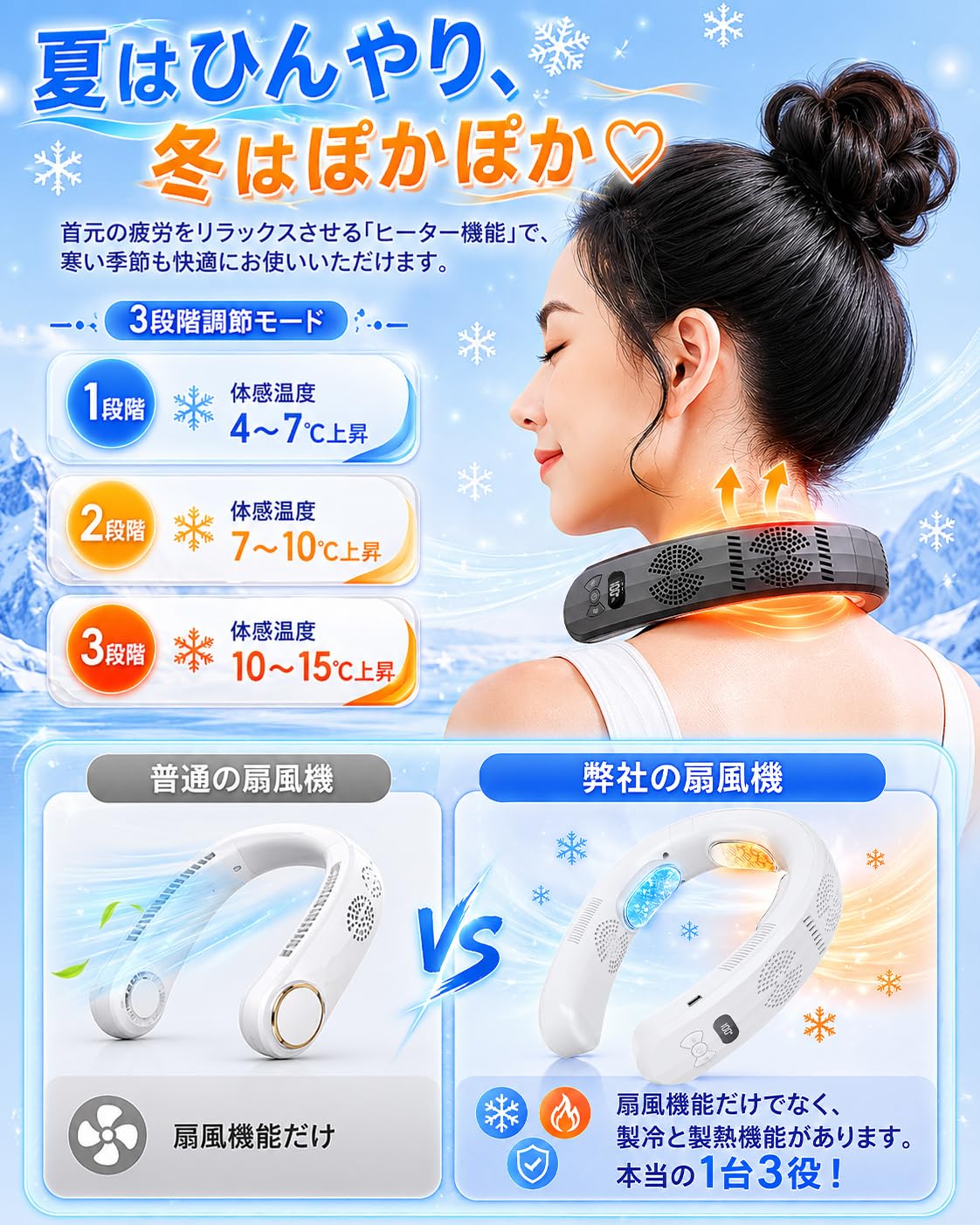 【2026年夏新モデル ネッククーラー】 glossav3段階送風＆冷却＆加熱 Amazon | 【2026年夏新モデル ネッククーラー】 glossave 首掛け扇風機